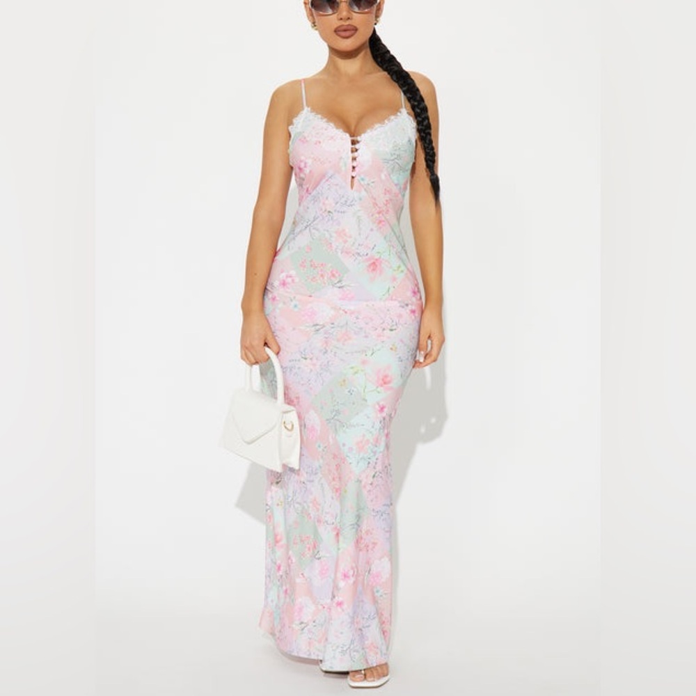 Fashion Nova Clara Printed Satin Maxi Dress